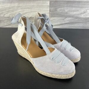 Paseart Espadrille Wedges Women's Size 9 Grey Canvas Round Toe Tie Sandals‎ Boho